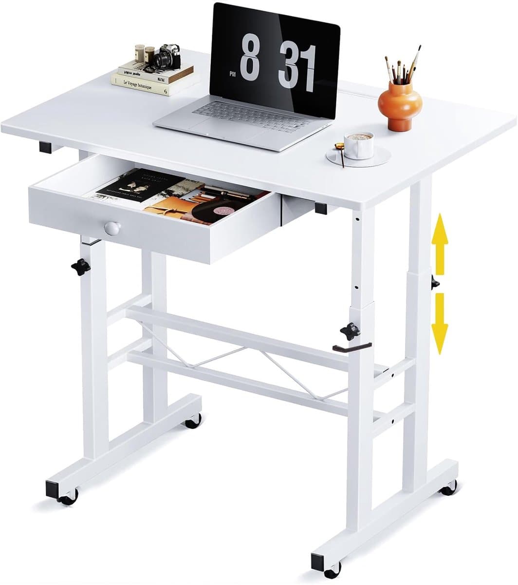 GTPLAYER - Hoogteverstelbaar Bureau - Met Lades en Rollen 80x50 cm - Bruin — afbeelding 1