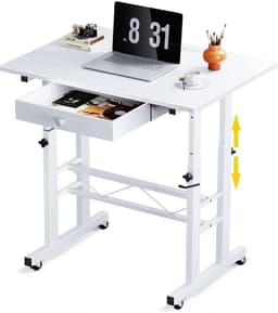GTPLAYER - Hoogteverstelbaar Bureau - Met Lades en Rollen 80x50 cm - Bruin — thumbnail 1
