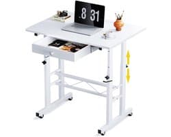 GTPLAYER - Hoogteverstelbaar Bureau - Met Lades en Rollen 80x50 cm - Bruin