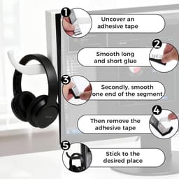 Set van 4 Gaming Headset Houder - Zelfklevende Monitor Haken voor Headset en Hoofdtelefoons - Ruimtebesparende Houder met Sterke Lijm voor Scherm, Tafel en Wandmontage — thumbnail 2