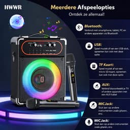 Karaoke Set - 2 draadloze microfoons – 500W - LichtFX & opnamefunctie - Verschillende aansluitingen - Karaoke set voor volwassenen — thumbnail 5