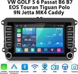 Junsun linux Draadloze CarPlay & Andriod Auto Autoradio Geschikt Voor VW GOLF 5 6 Passat B6 B7 EOS Touran Tiguan Polo 9N Jetta MK4 Caddy Accessoires , Bluetooth, GPS Navi, 7-inch Touchscreen, AirPlay, Stuurwielbediening, WiFi, USB, RDS, Plug & Play — thumbnail 1
