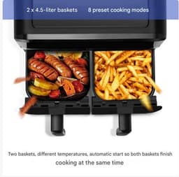 Heteluchtfriteuse – Airfryer - Airfryer Oven - 15L - Dubbele Zones - 2600W - 240V - 8 Programma’s - Dubbele Mand XL -Touch Bedieningspaneel - Kijkvenster - Zwart — thumbnail 5