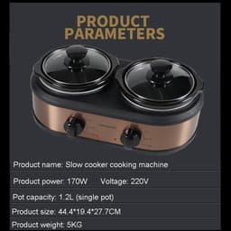 Huishoudelijke multicooker - Mini kookpan - Gezond koken - Dubbele keramische pot - 12L per pot - Zwart — thumbnail 5