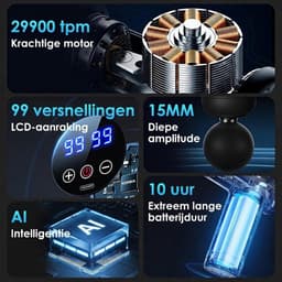 SNJY® Massage Gun - Massage Apparaat - Massage Pistool Professioneel - 99 Snelheden - 8 Massagekoppen - Zwart — thumbnail 5