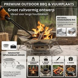 Opvouwbare Houtskool BBQ & Vuurplaats – RVS Camping Barbecue – Draagbaar & Stevig – Groot Formaat – Voor BBQ, Kampvuur & Outdoor Koken — thumbnail 4