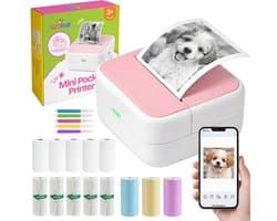 TinyPlay Mini Printer 300 DPI - Pocket Printer - 13 rollen papier in kleur, Sticker en wit - Mobiele fotoprinter - voor Smartphone - Thermische draagbare printer - Thermal miniprinter