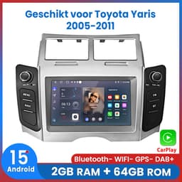 Awesafe Autoradio - Geschikt voor Toyota Yaris 2005 t/m 2011 - Draadloos Apple Carplay & Android Auto - Ram 2GB + Rom 64GB - Android 15.0 Systeem - GPS Navigatie Bluetooth WIFI - 7 Inch Radio Scherm - 2005 2006 2007 2008 2009 2010 2011 — thumbnail 1