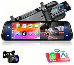Achteruitkijkspiegel-dashcam - met draadloze Apple CarPlay- en Android Auto-functionaliteit - 9,66 inch - 4K-resolutie - IPS-touchscreen - dual-screen dashcam - Bluetooth + AHD-achteruitrijcamera - wifi — thumbnail 1