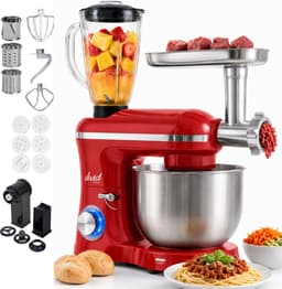Vivid Green 2000W Keukenrobot - 6.2L - Alles-in-een Keukenmixer - Mixer met Mengkom - Keukenmachine - Gehaktmolen en Blender- Pastamachine – Rood — thumbnail 1