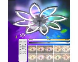 8 Bloem Ventilator Lamp - Moderne Plafondlamp Ventilator - 6 Standen - RGB - Dimbaar - Plafondventilator — afbeelding 1