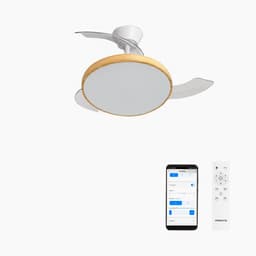 CREATE - Plafondventilator 40W stil met intrekbare bladen met licht - Ø91cm - Wit / Licht hout - WIFI + Afstandsbediening - WIND CLEAR STUDIO — thumbnail 1