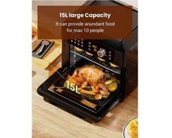 Airfryer oven - Hetelucht Friteuse - Air Fryer - 15L - Grote Inhoud - 12-in-1 - 1700W - App Bediening - 360° Luchtcirculatie - Touch Screen - Turbo Functie