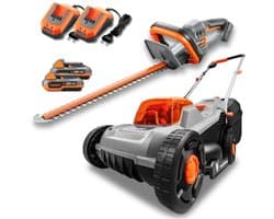 FUXTEC 20V Accu Tuinset FX-E1RM20ECO-SET & FX-E1HS20-SET • Grasmaaier 30 cm & Heggenschaar 52 cm • 2x 2Ah Accu met Oplader • Accu Platform • Draadloos • 30 Liter Grasopvangbak