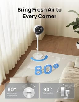 Dreo Silent Standing Fan, 1444 m³/h Air Volume Oscillating Fan, 3 Levels, 6 Hours Timer, Tower Fan with Remote Control, Air Circulation in 3 Minutes for Bedroom, Fragrance Function — thumbnail 1