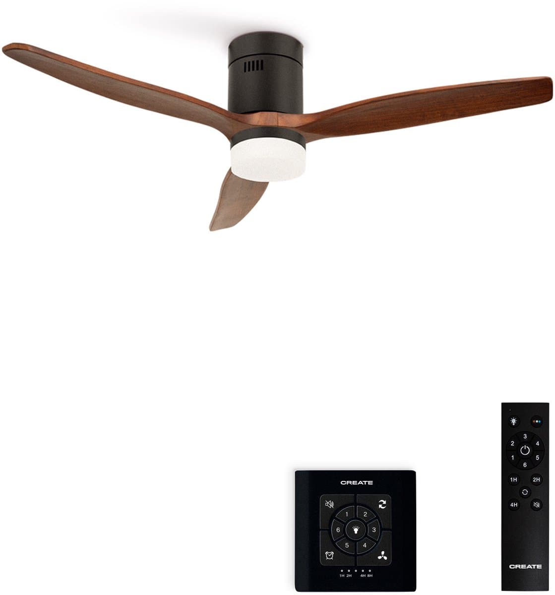 CREATE - Plafondventilator silent 100% hout 40W (Ø132cm) - Met licht LED - Controller voor wandmontage + Afstandsbediening - 6 snelheden - Programmeerbaar - WIND CALM NATURAL WOOD — afbeelding 1