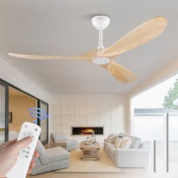 Merdoo Plafondventilator zonder Lamp - 60 inch - 3 Houten Bladen - Afstandsbediening - Wit/Naturel — thumbnail 1