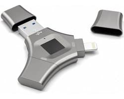 Vingerafdruk U-schijf - Dubbele Interface - Veilige Data Opslag - 64 Vingerafdrukken Mogelijk - 512 GB - Zilver