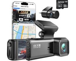 SyncGear 4K Dashcam Pro Inclusief SD Kaart - Nieuw 2026 - Met 2K Achter Camera - 5G Wifi & GPS - Dashcam Draadloos - Ingebouwde ADAS - Dual Dashcam - Dashcam voor Auto Voor en Achter - WDR