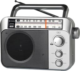 Noodradio - Retekess Draagbare radio - Werkt op batterijen en op Netstroom - Retro radio - FM radio - Keukenradio - Noodradio Denk Vooruit - Handvat - Koptelefoonaansluiting - Zilver (TR604) -Vaderdagcadeau — thumbnail 1