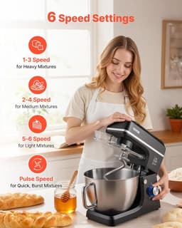 Keukenmachine Deegmixer - Standmixer Bakmachine - Bakken en Mixen - Kantelbare Kop - 7.84L - Zwart — thumbnail 3