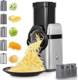Elektrische Kaasrasp - Groente Snijder - Snel Maaltijden Bereiden - 6-in-1 Multifunctioneel - 9.5 cm Goot - Zilver — thumbnail 1