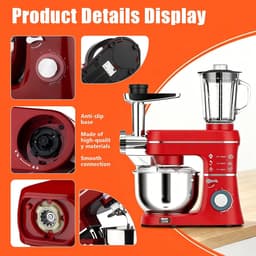 Keukenmachine - Mixer Deegklopper - Bakken en Koken - 5-in-1 Functies - 10L Kom - Rood — thumbnail 5