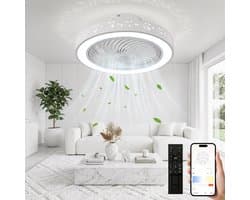 MUPOO Smart plafondventilator met LED verlichting met wintermodus -App & Afstandsbediening- Ø 46cm - Stil DC Motor &6 windsnelheden- Sterrenhemel - Dimbaar&3 kleurtemperaturen - ventilator lamp Voor Woonkamer & Slaapkamer - Wit — afbeelding 1