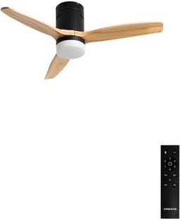 CREATE - Plafondventilator 40W silent 100% hout (Ø132cm) (ruimtes 10m²-25m²) - Zwart / Licht hout - Met licht - Afstandsbediening - WIND CALM NATURAL WOOD — thumbnail 1