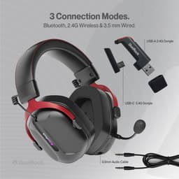 DunRock GG Draadloze Gaming Headset – 2.4GHz + Bluetooth + Kabel – Virtual 7.1 Surround Sound – 80U Batterij – Detachable Microfoon – Zwart — thumbnail 3