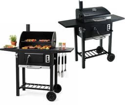 Klausberg Houtskoolbarbecue met Deksel en Thermometer - 42 x 30 cm - Verrijdbare BBQ met Zijtafels — thumbnail 1