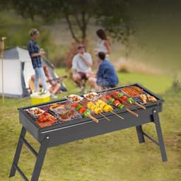 BBQ-grill - Draagbare BBQ-grill - Houtskool BBQ-grill - Opvouwbare draagbare BBQ-grill - Roestvrijstalen barbecuegrill - Opvouwbaar - Draagbaar - 60*20*30 cm - Geschikt voor buiten, kamperen, tuin, enz. - Zwart — thumbnail 3