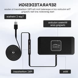 Draadloze Autolader voor iPhone en Qi Telefoons - 10W Snellader met Antislip Siliconen Mat, USB-kabel en Houder voor Dashboard of Kantoorgebruik — thumbnail 5