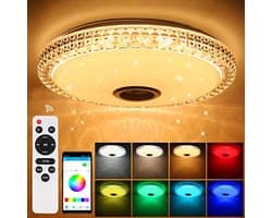 Plafonnier Cristal LED 72W met Haut-Parleur Bluetooth, Intelligent met Télécommande en Control APP,Changement de couleur,regelbaar voor kamerkeuken salle de bain, kamer Ø 40cm