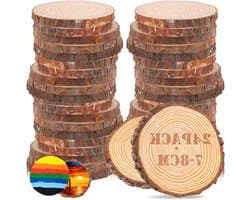 24 Stuks Houten Schijven voor Decoratie - Ronde 7-8 cm Diameter, Ideaal voor DIY Knutselprojecten, Bruiloft Centraal Stuk en Kerstdecoratie