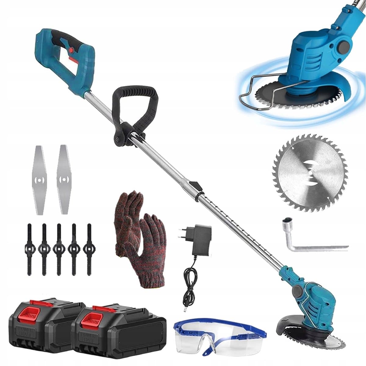 Accu Grasmaaier - 21V Elektrische Grasmaaier - Draadloze Grasmaaier met 2x6000mAh - 3 Messen & Verstelbare Hoogte - 900W Motor - Voor Tuin & Gazon — afbeelding 1