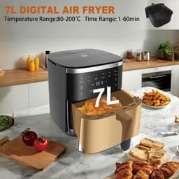 Airfryer - Olievrije Frituurpan - Gezond Koken - XXL Capaciteit - 7 Liter - Zwart — thumbnail 2