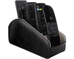 Leren afstandsbedieninghouder met 5 compartimenten voor TV en kantoor, stijlvolle organizer voor mediaaccessoires in zwart