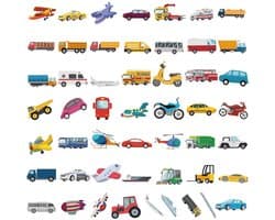 Voertuigen Stickers 50 Stuks | Auto | Boot | Vliegtuig | Trein | Bus | Grappige Stickers | Laptop Stickers | Stickers Kinderen en Volwassenen | Stickervellen | Plakstickers | Koffer Stickers | Stickers Bullet Journal en Planner