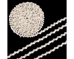 Witte Golvende Kantenlint van 4 Yards met Parels en Strass, Perfect voor Kostuums, Decoraties en DIY Projecten