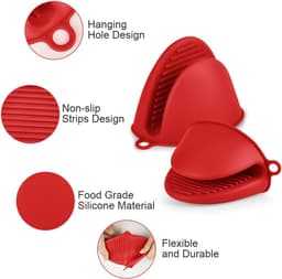 1 paar siliconen ovenwanten - hittebestendig en antislip - veilig voor oven, magnetron, airfryer en grill - leuk keukenaccessoire - rood — thumbnail 6