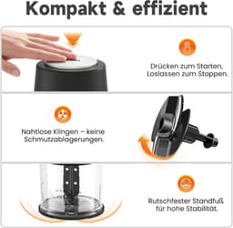 Keuken Chopper - Mini Food Processor - Snel Ingrediënten Snijden - Twee Snelheden - 500 ml - Zwart — thumbnail 5