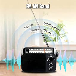 Noodradio - Retekess Draagbare radio - Werkt op batterijen en op Netstroom - Retro radio - FM radio - Keukenradio - Noodradio Denk Vooruit - Handvat - Koptelefoonaansluiting - Zwart (TR604)- Vaderdagcadeau — thumbnail 4