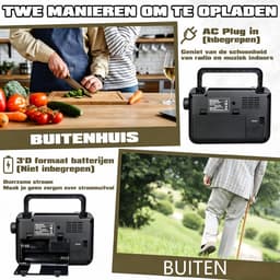 Noodradio - Retekess Draagbare radio - Werkt op batterijen en op Netstroom - Retro radio - FM radio - Keukenradio - Noodradio Denk Vooruit - Handvat - Koptelefoonaansluiting - Zwart (TR604)- Vaderdagcadeau — thumbnail 3