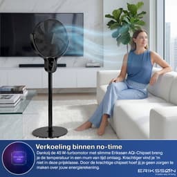 Erikssøn Statiefventilator - Stil En Krachtig 45W - 8 Snelheden - Verstelbaar - Staande Venitlator - Zwart — thumbnail 3