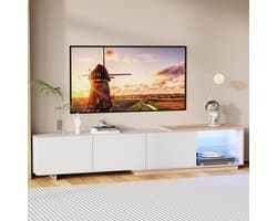Moderne tv-kast - Tv-meubel lage kast - Woonkamer opbergen - Uittrekbaar met led - 163-240cm - Wit