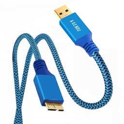 USB 3.0 Kabel - Micro USB Kabel - Externe Schijf Aansluiten - Gevlochten Bescherming - 60 cm - Blauw — thumbnail 1