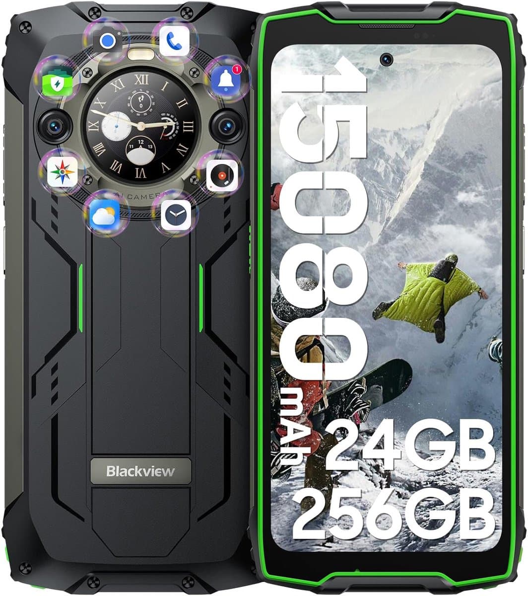 Blackview BV9300 Pro - Robuuste Smartphone - 24GB RAM - 256GB - 15080mAh - 120Hz 6.7" FHD - Dual 4G LTE - 64MP+32MP - IP68 Waterdicht - 1.32" Achterkant Dsiplay - NFC - GPS - Groen — afbeelding 1