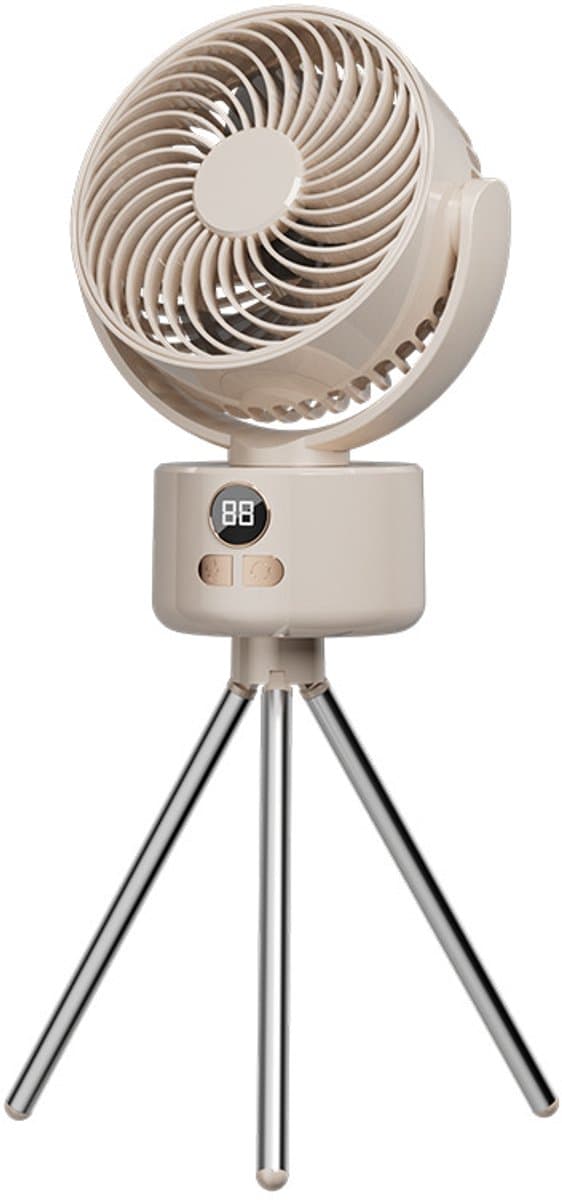 USB Ventilator - 3600mAh Batterij - 3 Snelheden - Stille Werking - 140° Kantelbaar - Automatisch Draaibaar - LED Display - Geschikt voor Thuis en Kantoor - Oplaadbaar - Gebroken Wit — afbeelding 1