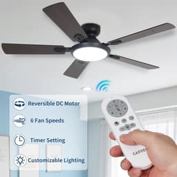 Ventilator - 52 inch plafondventilator - plafondventilator met 5 bladen en DC-motor - inclusief verlichting en afstandsbediening - 130 × 130 × 21 cm - zwart — thumbnail 4